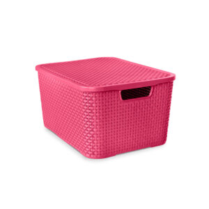 ORGANIZADOR RATTAN COM TAMPA ROSA - 7 LITROS