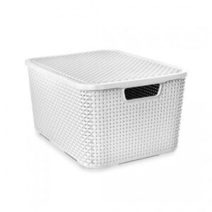 ORGANIZADOR RATTAN COM TAMPA BRANCO - 15 LITROS