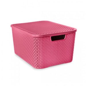 ORGANIZADOR RATTAN COM TAMPA ROSA - 15 LITROS