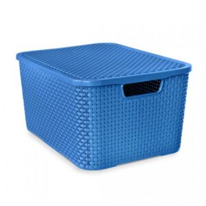ORGANIZADOR RATTAN COM TAMPA AZUL - 20 LITROS