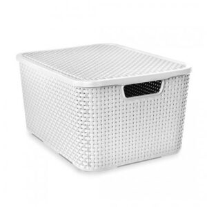 ORGANIZADOR RATTAN COM TAMPA BRANCO - 20 LITROS