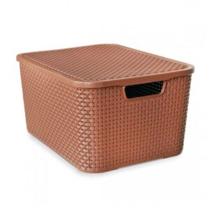 ORGANIZADOR RATTAN COM TAMPA MARROM - 20 LITROS