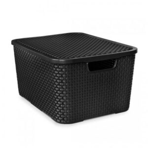 ORGANIZADOR RATTAN COM TAMPA PRETO - 20 LITROS