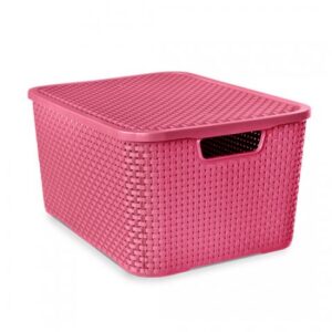 ORGANIZADOR RATTAN COM TAMPA ROSA - 20 LITROS