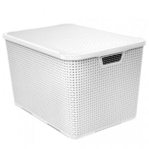 ORGANIZADOR RATTAN COM TAMPA BRANCO - 40 LITROS
