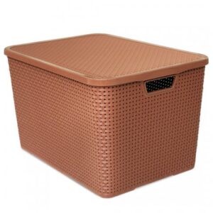 ORGANIZADOR RATTAN COM TAMPA MARROM - 40 LITROS