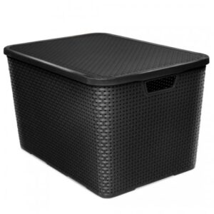 ORGANIZADOR RATTAN COM TAMPA PRETO - 40 LITROS
