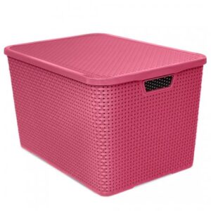 ORGANIZADOR RATTAN COM TAMPA ROSA - 40 LITROS