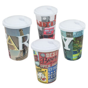 COPO PLÁSTICO COM TAMPA LABEL DIVERSOS - 550ML