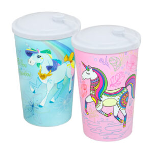COPO PLÁSTICO COM TAMPA LABEL UNICÓRNIO - 550ML