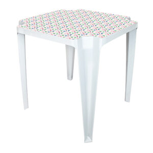 MESA MONOBLOCO QUADRADA BRANCA COM LABEL FLORAL