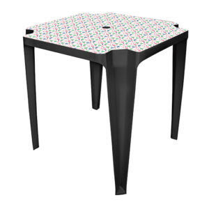 MESA MONOBLOCO QUADRADA PRETA COM LABEL FLORAL