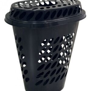 CESTO OVAL ELEGANCE COM TAMPA PRETO - 60 LITROS
