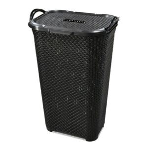 CESTO RATTAN COM TAMPA BASCULADA PRETO