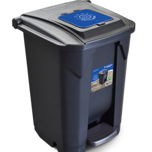 LIXEIRA PRETA COM RODA PEDAL E TAMPA CLICK RECICLÁVEIS - 60 LITROS