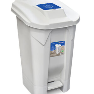 LIXEIRA BRANCA COM RODA PEDAL E TAMPA CLICK RECICLÁVEIS - 120 LITROS