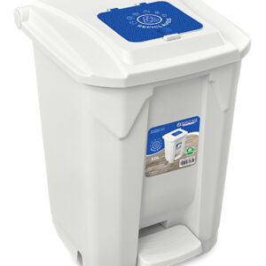 LIXEIRA BRANCA COM RODA PEDAL E TAMPA CLICK RECICLÁVEIS - 60 LITROS