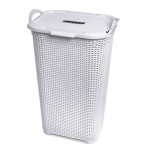 CESTO RATTAN COM TAMPA BASCULADA BRANCO