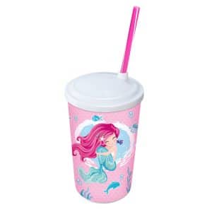 COPO PLÁSTICO COM TAMPA E CANUDO LABEL ROSA - 550ML
