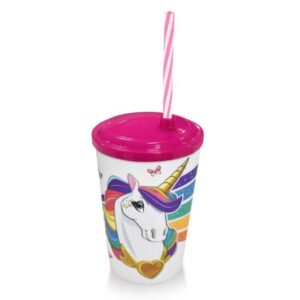 COPO PLÁSTICO COM TAMPA E CANUDO LABEL ROSA ESPECIAL - 550ML