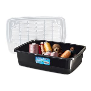CONTAINER ORGANIZADOR PRETO COM TAMPA TRANSPARENTE - 5 LITROS