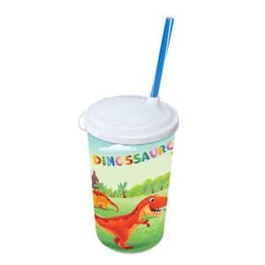 COPO PLÁSTICO COM TAMPA E CANUDO LABEL DINOSSAUROS - 550ML